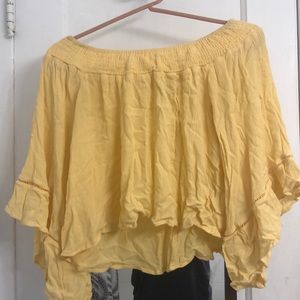 Off the shoulder flowy yellow blouse